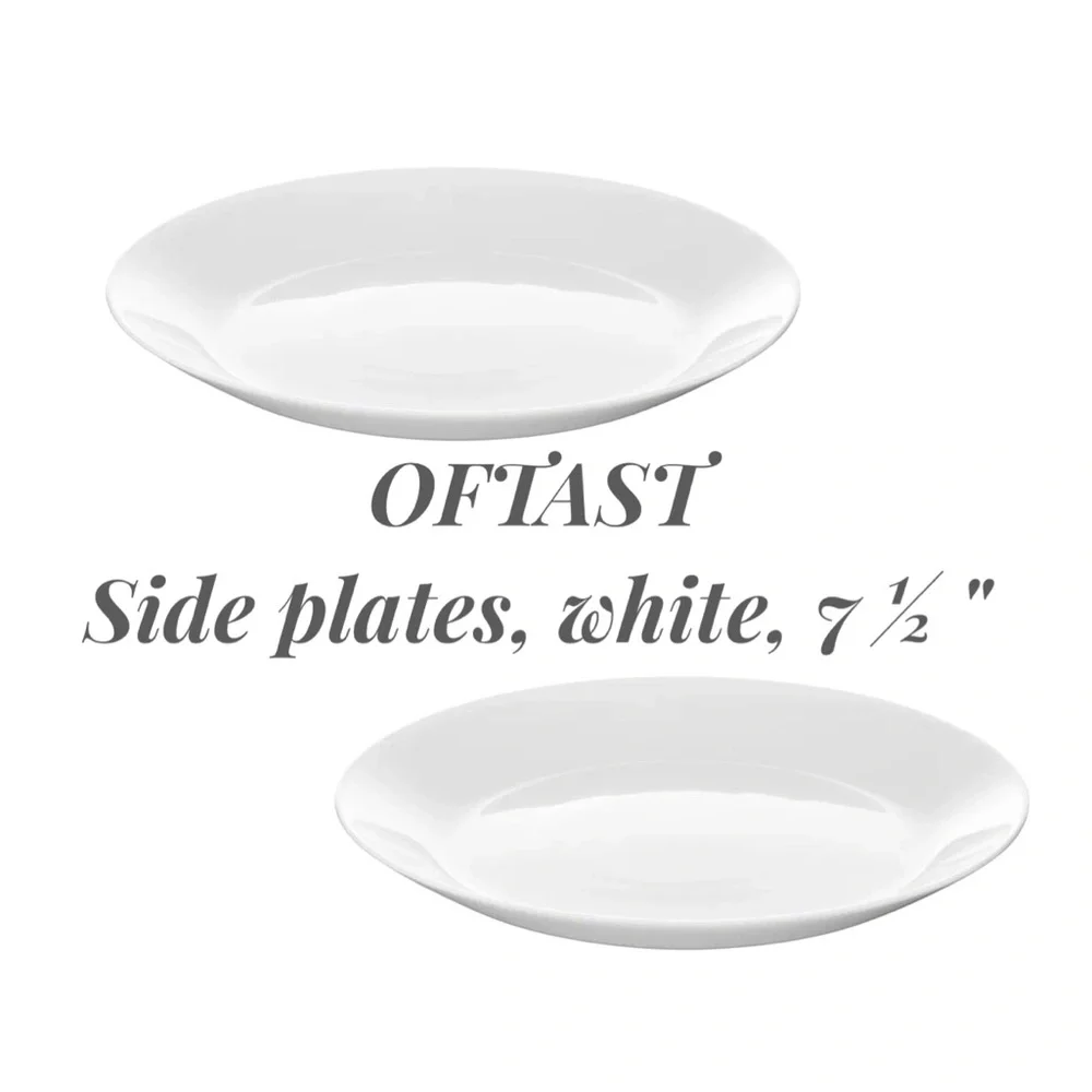 2 IKEA OFTAST Side plates, white, 7 ½ 